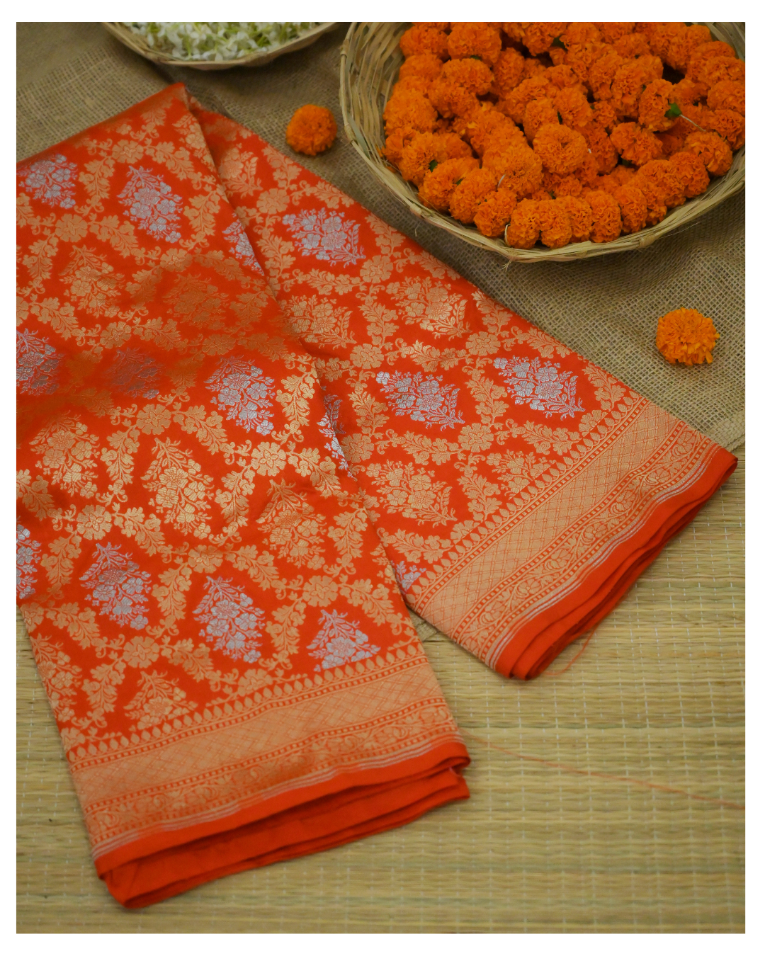 Opada Silver Gold Katan Silk Banarasi Saree