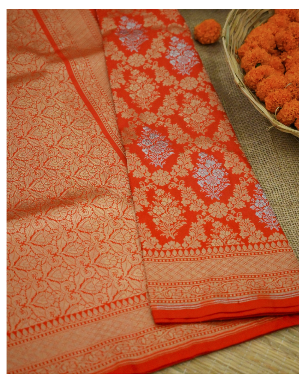 Opada Silver Gold Katan Silk Banarasi Saree