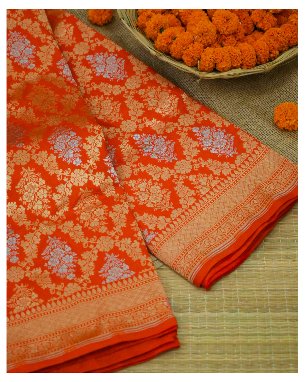 Opada Silver Gold Katan Silk Banarasi Saree