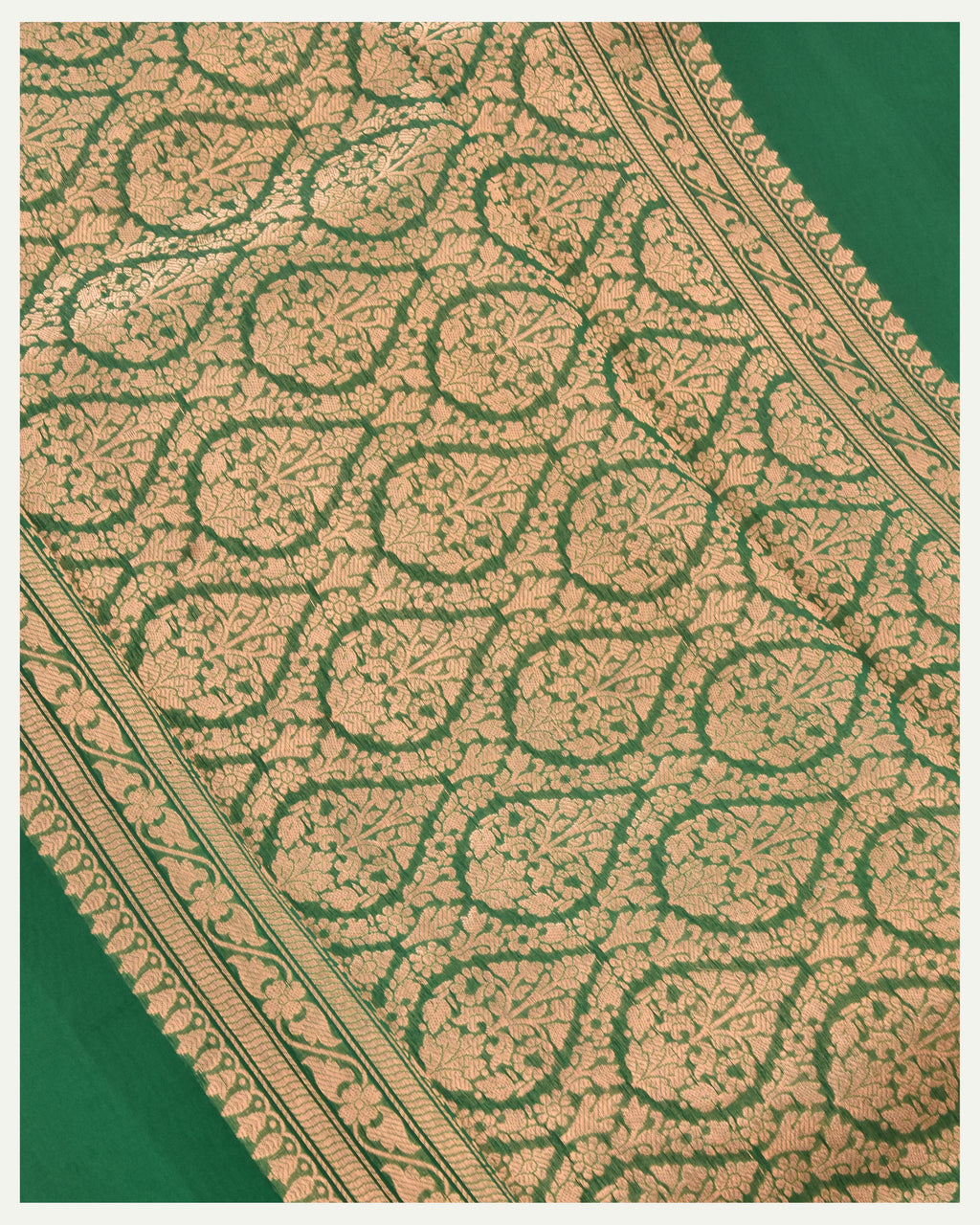 Emerald Green Pure Kora Silk Handloom Banarasi Saree