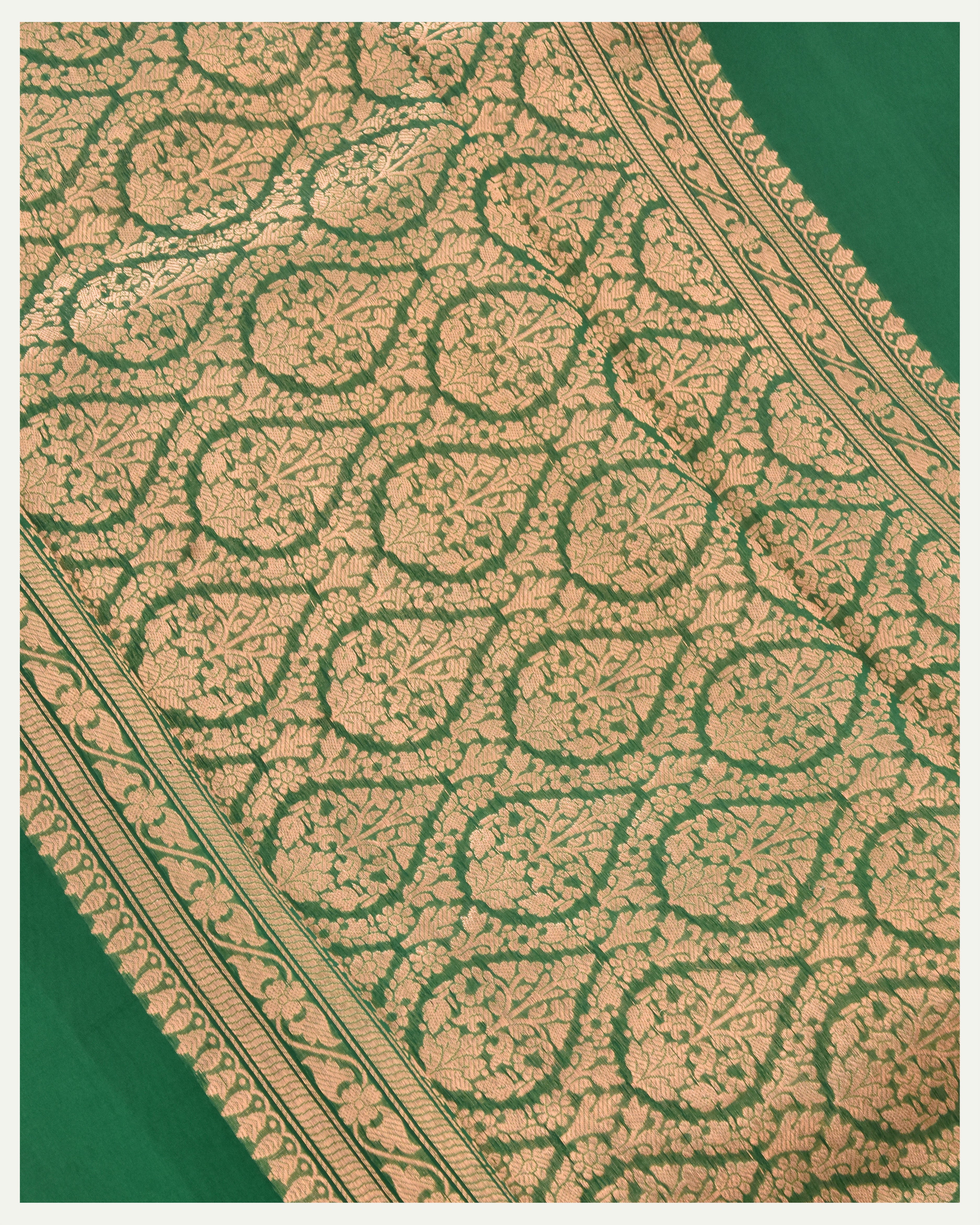 Emerald Green Pure Kora Silk Handloom Banarasi Saree