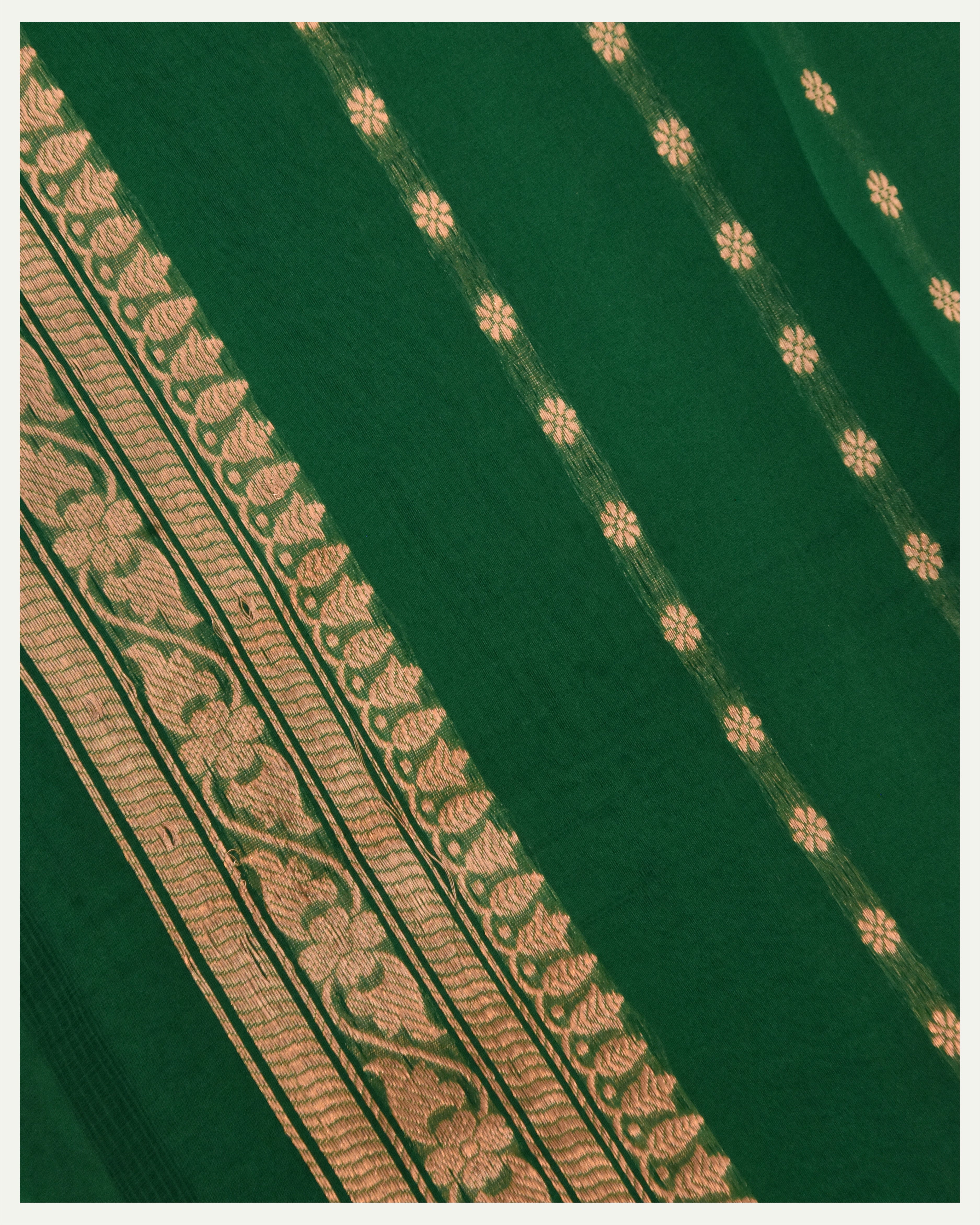 Emerald Green Pure Kora Silk Handloom Banarasi Saree