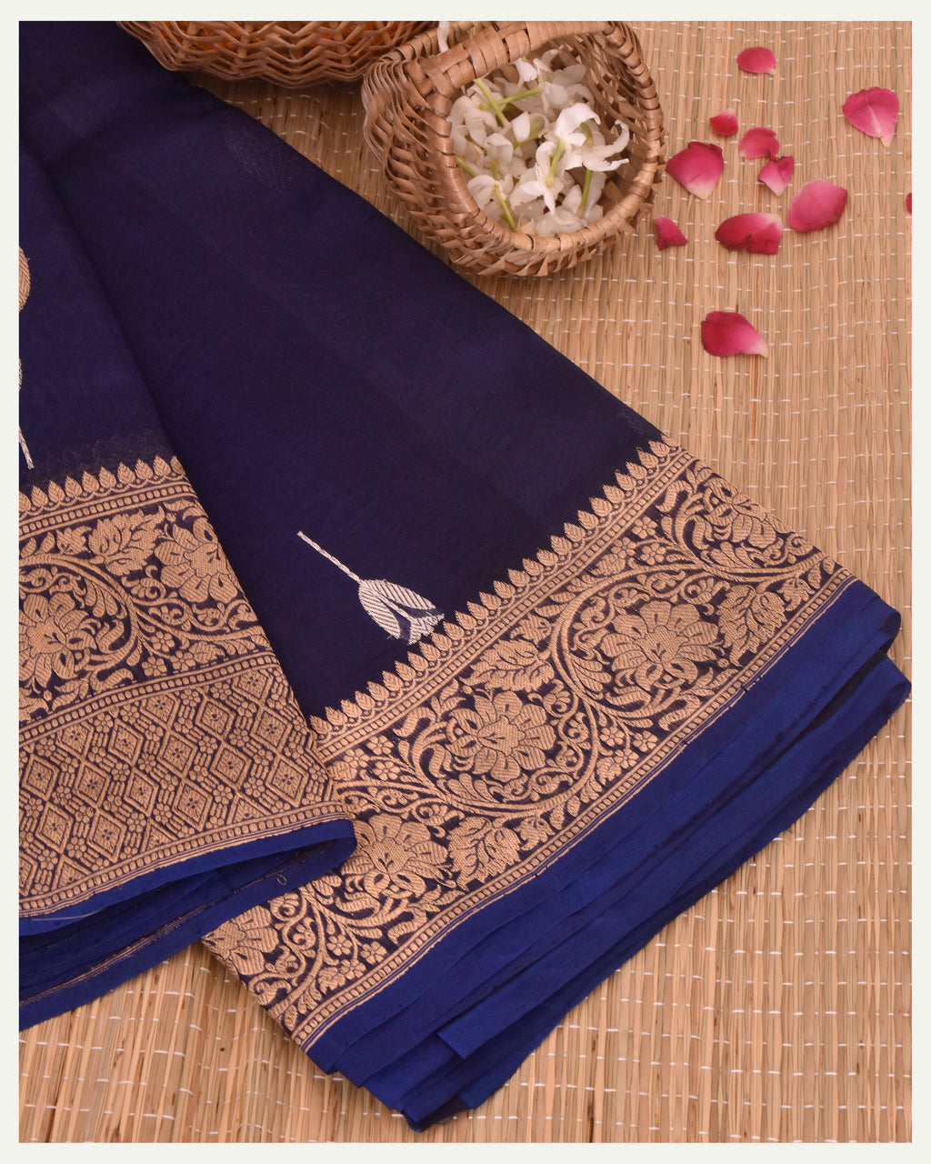 Navy Blue Pure Kora silk Handloom Banarasi Saree