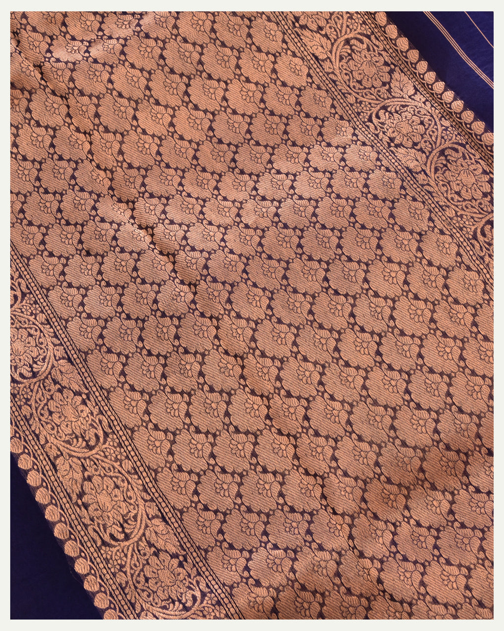 Navy Blue Pure Kora silk Handloom Banarasi Saree