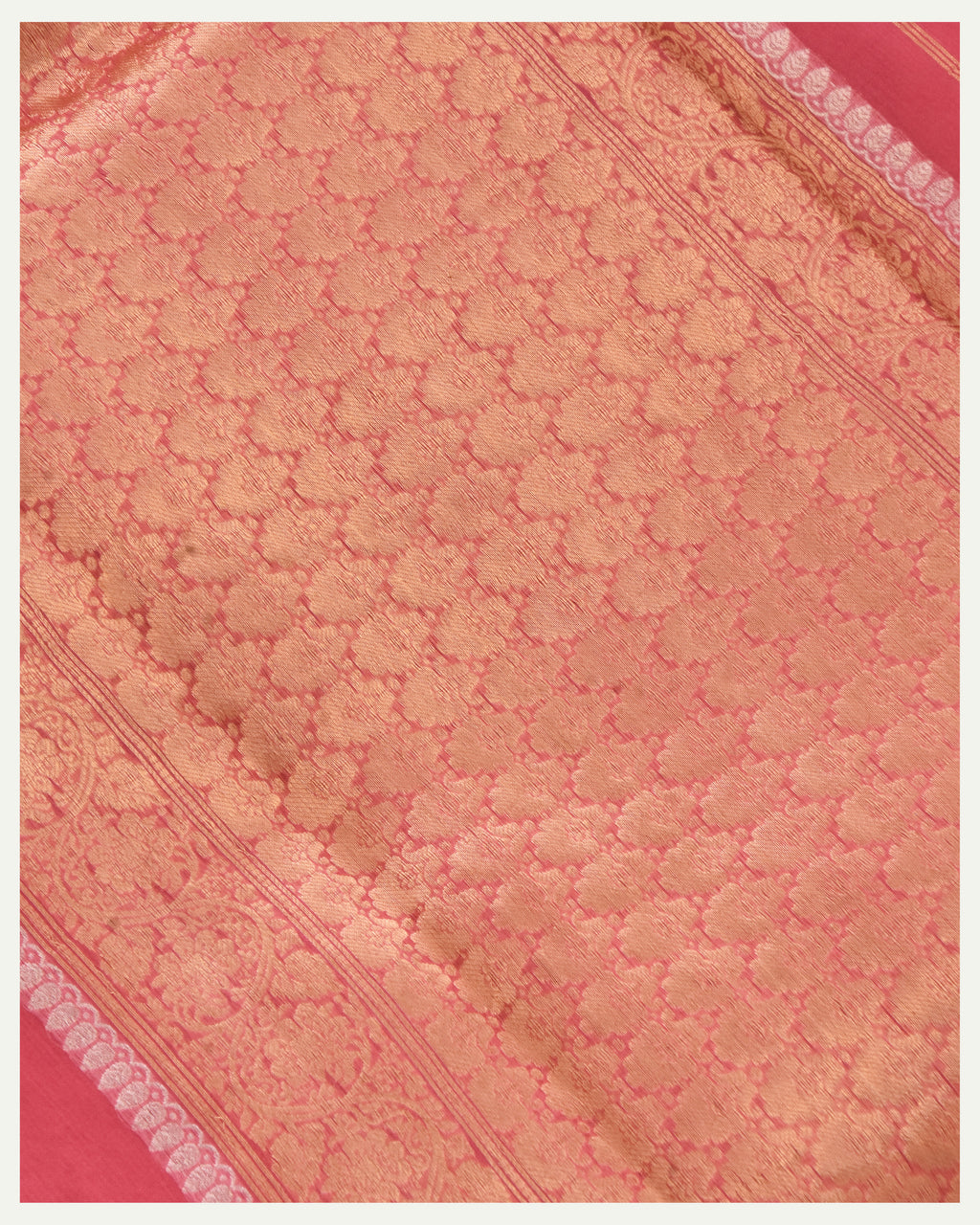 Peach Pure Banarasi Handloom Kora Silk Saree
