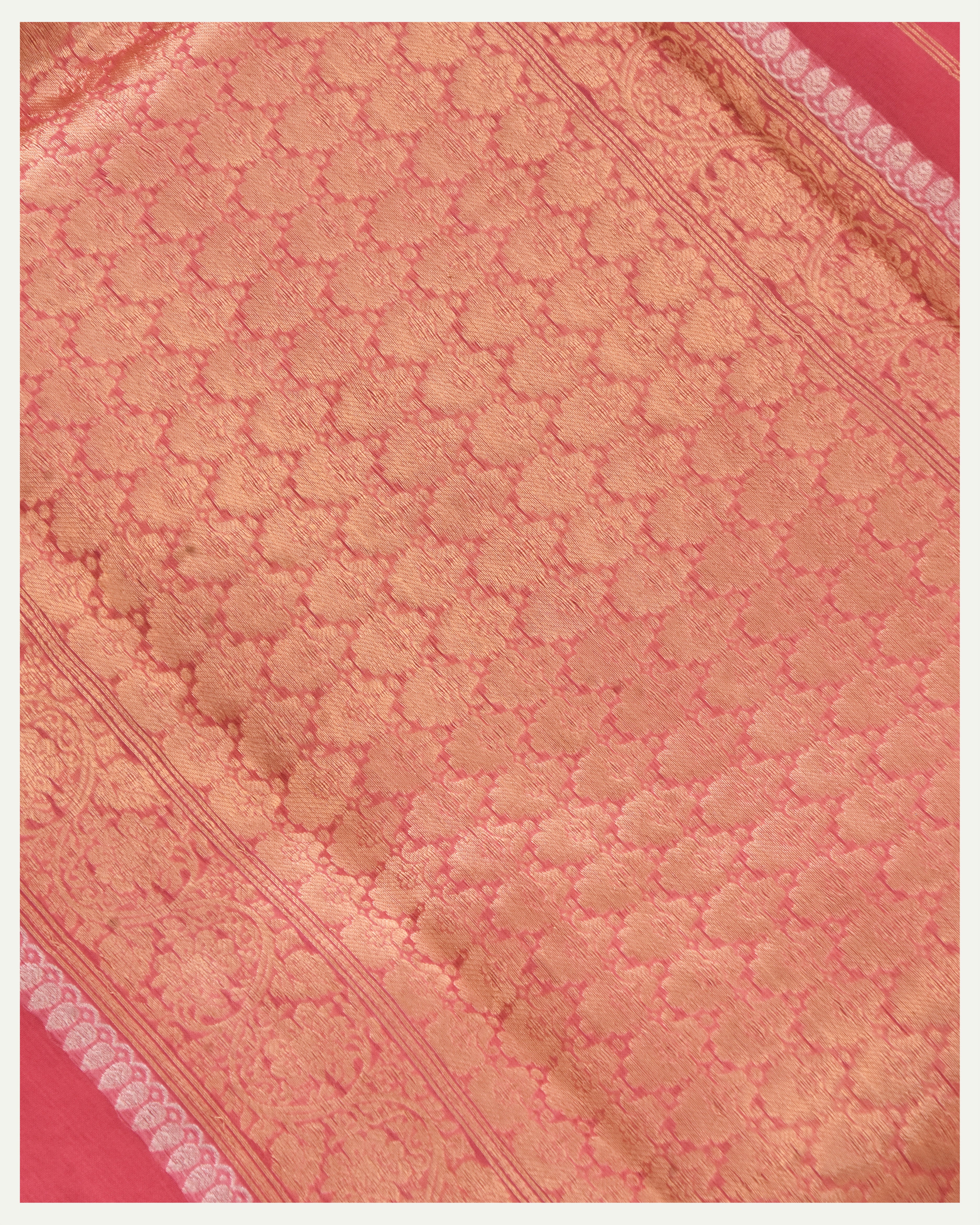 Peach Pure Banarasi Handloom Kora Silk Saree
