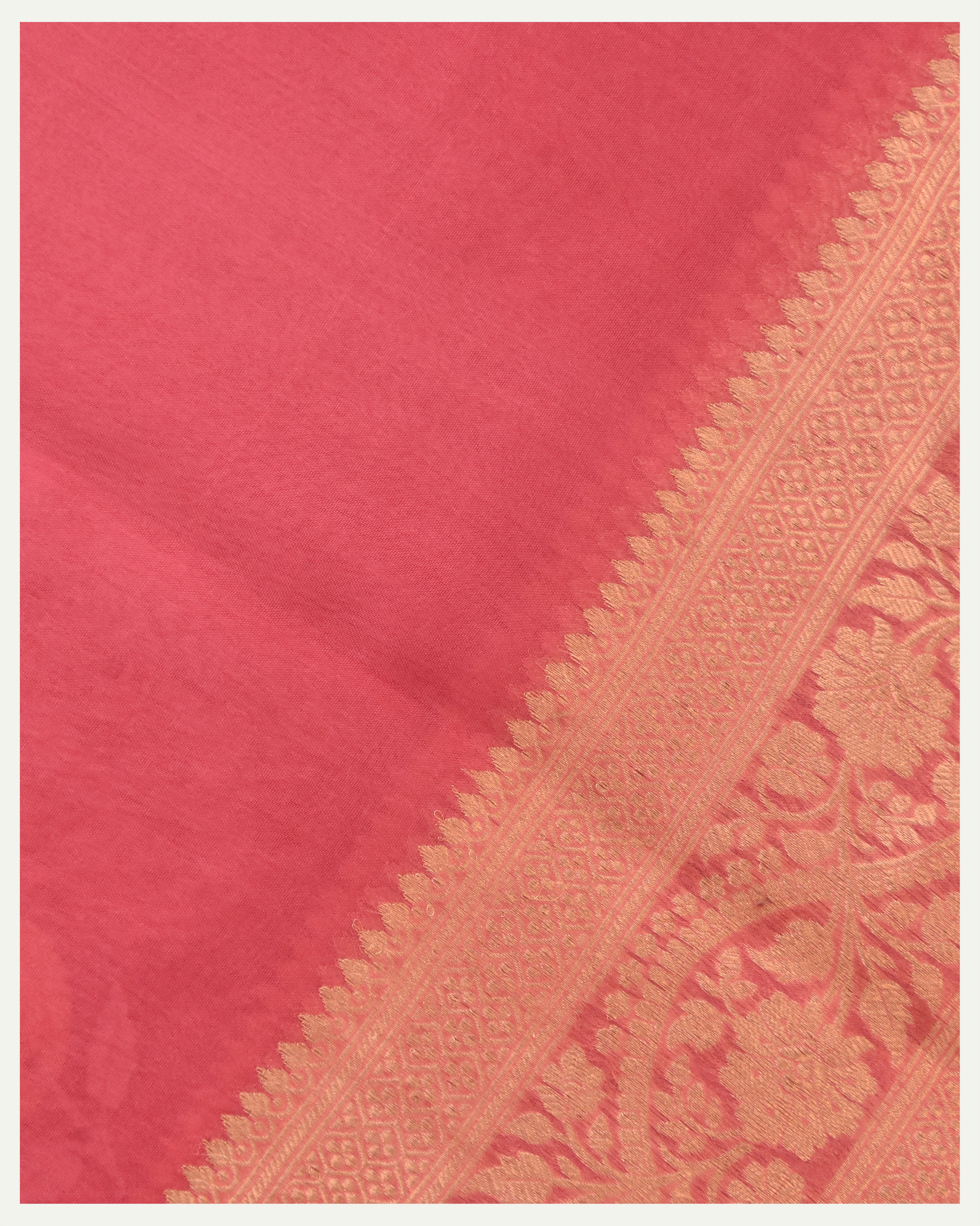 Peach Pure Banarasi Handloom Kora Silk Saree