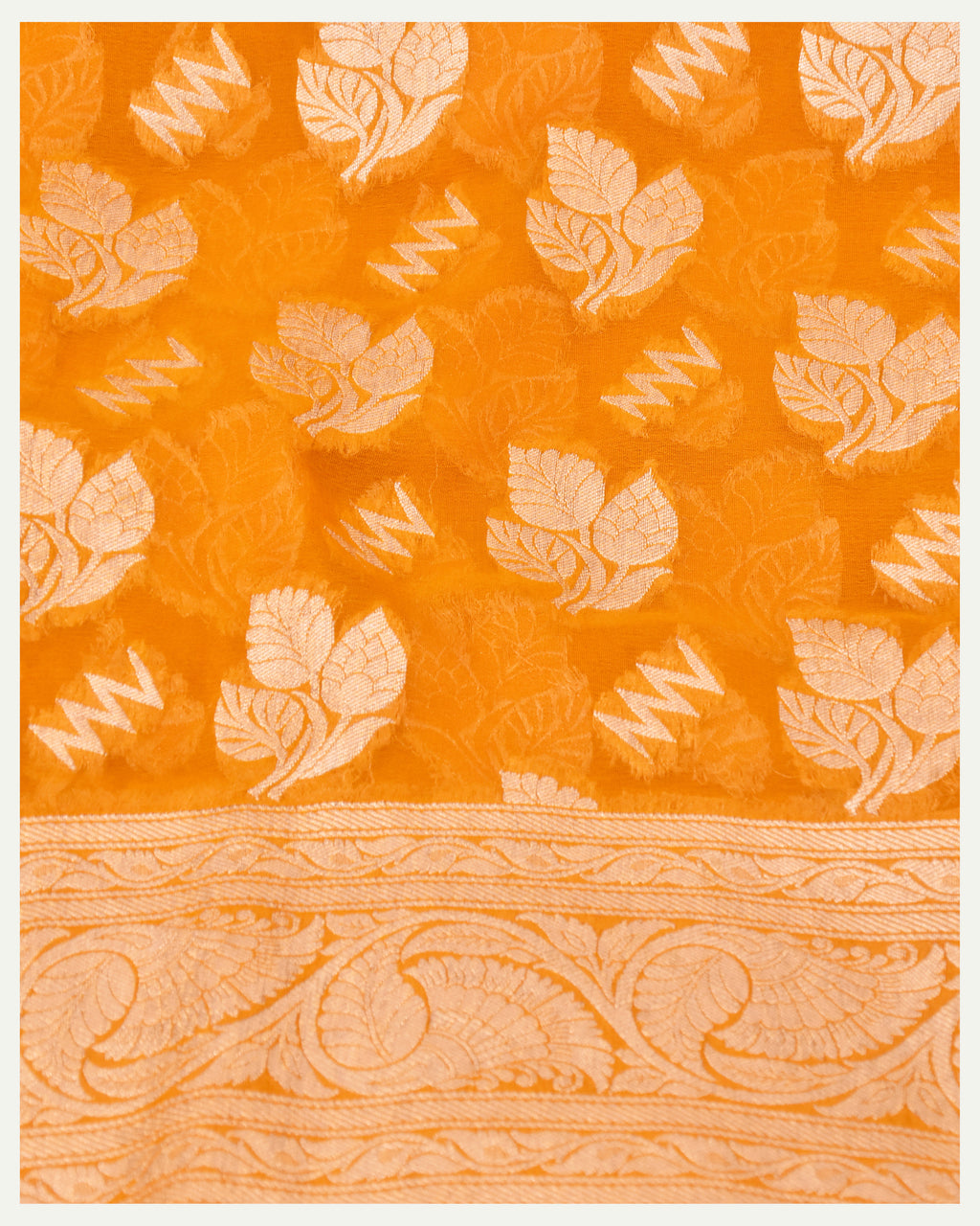 Yellow Pure Khaddi Georgette Handloom Banarasi Silk Saree