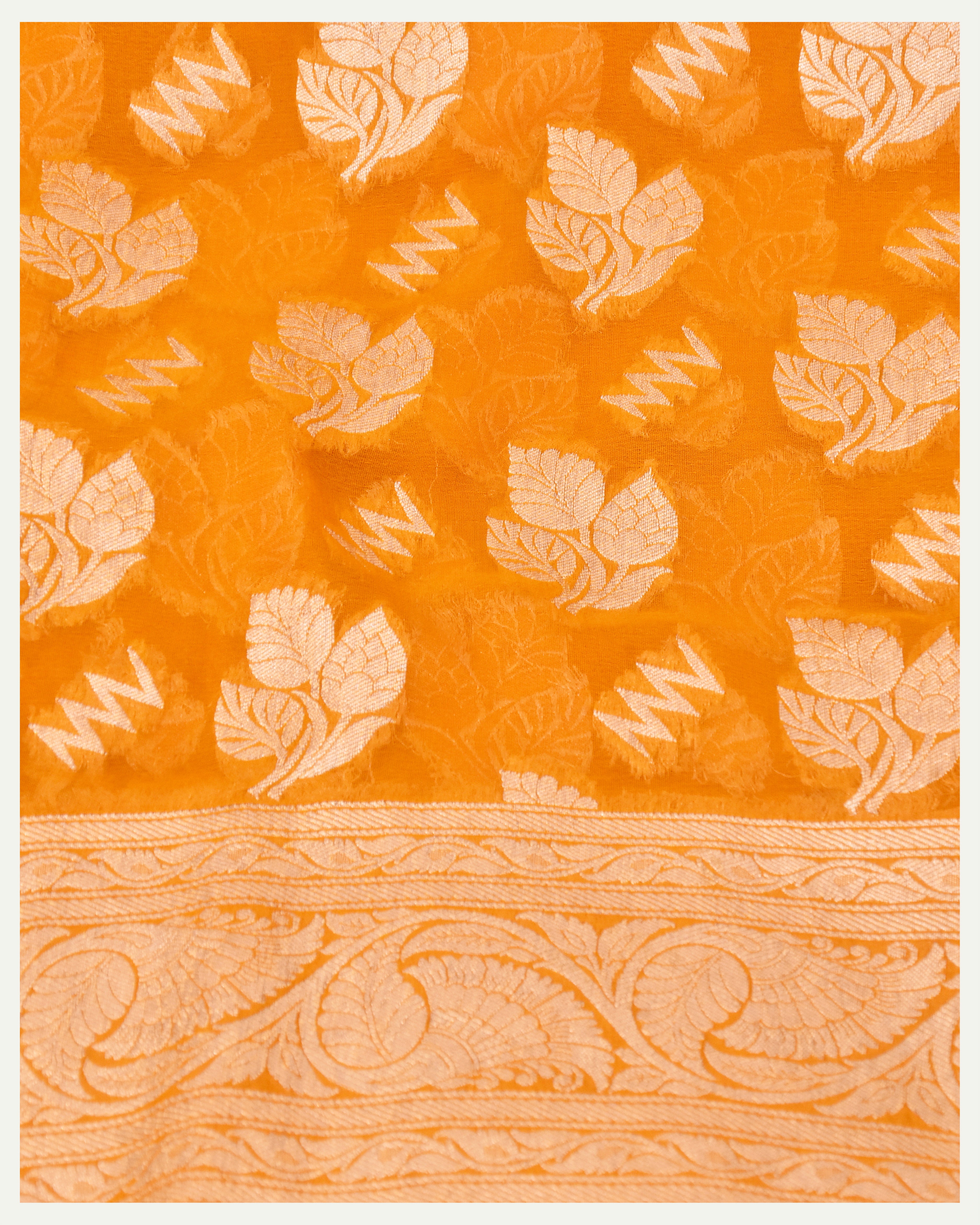 Yellow Pure Khaddi Georgette Handloom Banarasi Silk Saree