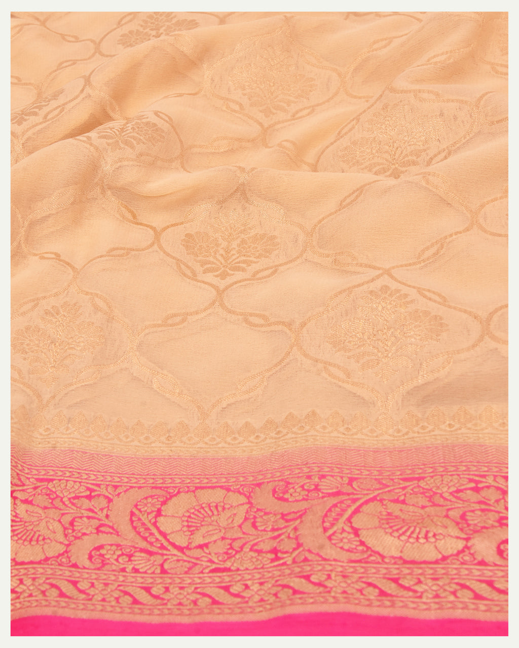 Off-White Jaal Khaddi Georgette Handloom Banarasi Saree