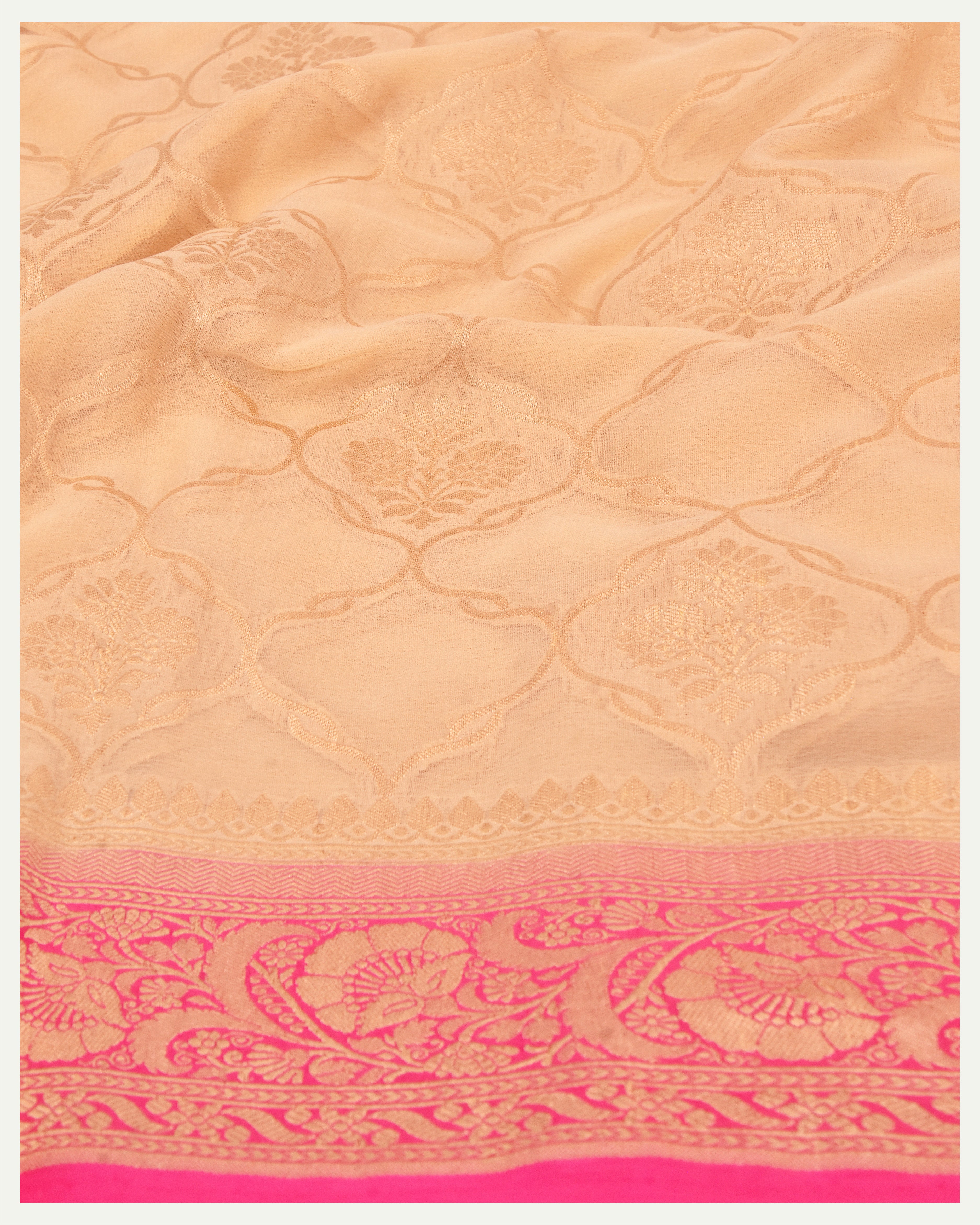 Off-White Jaal Khaddi Georgette Handloom Banarasi Saree